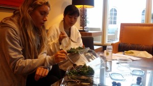 The girls enjoying a raw vegan meal!